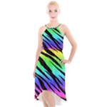 Rainbow Tiger High-Low Halter Chiffon Dress 