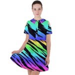Rainbow Tiger Short Sleeve Shoulder Cut Out Dress 