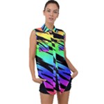 Rainbow Tiger Sleeveless Chiffon Button Shirt