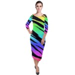 Rainbow Tiger Quarter Sleeve Midi Velour Bodycon Dress