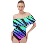 Rainbow Tiger Off Shoulder Velour Bodysuit 