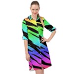 Rainbow Tiger Long Sleeve Mini Shirt Dress
