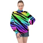 Rainbow Tiger High Neck Long Sleeve Chiffon Top