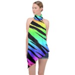 Rainbow Tiger Halter Asymmetric Satin Top