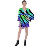 Rainbow Tiger V-Neck Flare Sleeve Mini Dress