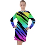 Rainbow Tiger Long Sleeve Hoodie Dress