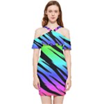 Rainbow Tiger Shoulder Frill Bodycon Summer Dress