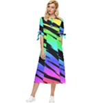 Rainbow Tiger Bow Sleeve Chiffon Midi Dress