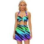 Rainbow Tiger Vintage Style Bikini Top and Skirt Set 