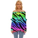 Rainbow Tiger Off Shoulder Chiffon Pocket Shirt