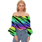 Rainbow Tiger Off Shoulder Flutter Bell Sleeve Top