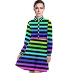 Rainbow Stripes Long Sleeve Chiffon Shirt Dress
