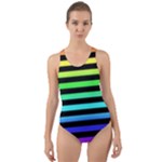 Rainbow Stripes Cut-Out Back One Piece Swimsuit