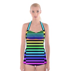 Rainbow Stripes Boyleg Halter Swimsuit  from ArtsNow.com