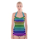 Rainbow Stripes Boyleg Halter Swimsuit 