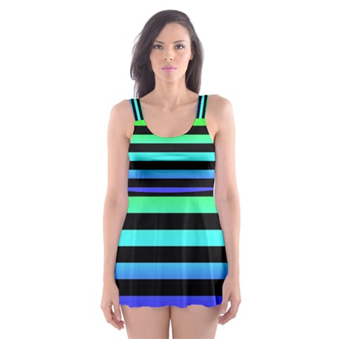 Rainbow Stripes Skater Dress Swimsuit from ArtsNow.com