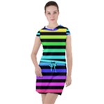 Rainbow Stripes Drawstring Hooded Dress
