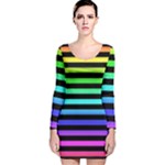 Rainbow Stripes Long Sleeve Velvet Bodycon Dress