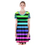 Rainbow Stripes Short Sleeve V-neck Flare Dress