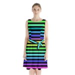 Rainbow Stripes Sleeveless Waist Tie Chiffon Dress
