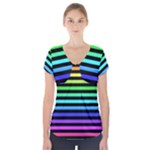Rainbow Stripes Short Sleeve Front Detail Top