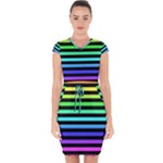 Rainbow Stripes Capsleeve Drawstring Dress 