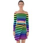 Rainbow Stripes Off Shoulder Top with Skirt Set