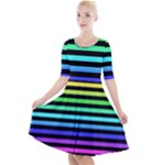 Rainbow Stripes Quarter Sleeve A-Line Dress