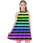 Rainbow Stripes Halter Neckline Chiffon Dress 