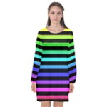 Rainbow Stripes Long Sleeve Chiffon Shift Dress 