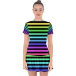 Rainbow Stripes Drop Hem Mini Chiffon Dress