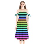 Rainbow Stripes Shoulder Tie Bardot Midi Dress