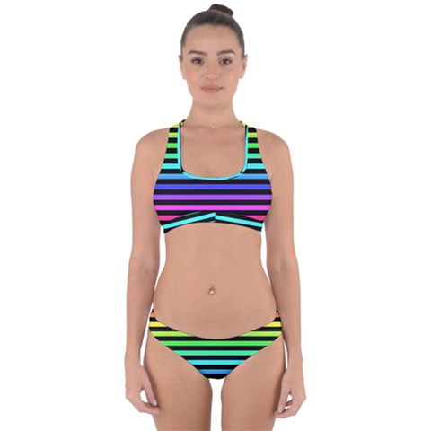Rainbow Stripes Cross Back Hipster Bikini Set from ArtsNow.com