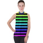 Rainbow Stripes Mock Neck Chiffon Sleeveless Top