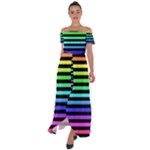 Rainbow Stripes Off Shoulder Open Front Chiffon Dress