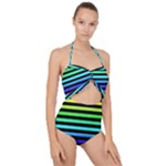Rainbow Stripes Scallop Top Cut Out Swimsuit