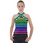 Rainbow Stripes Cross Neck Velour Top