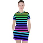 Rainbow Stripes Women s Tee and Shorts Set