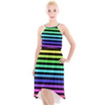 Rainbow Stripes High-Low Halter Chiffon Dress 
