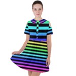 Rainbow Stripes Short Sleeve Shoulder Cut Out Dress 