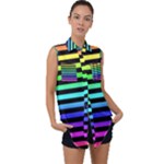 Rainbow Stripes Sleeveless Chiffon Button Shirt