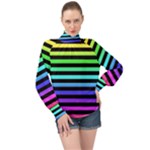 Rainbow Stripes High Neck Long Sleeve Chiffon Top