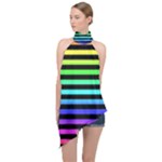 Rainbow Stripes Halter Asymmetric Satin Top