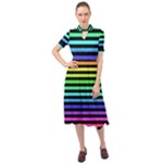 Rainbow Stripes Keyhole Neckline Chiffon Dress