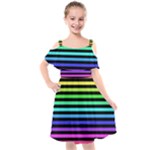 Rainbow Stripes Kids  Cut Out Shoulders Chiffon Dress