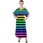 Rainbow Stripes V-Neck Boho Style Maxi Dress