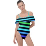 Rainbow Stripes Frill Detail One Piece Swimsuit
