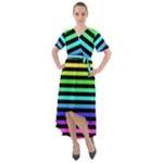 Rainbow Stripes Front Wrap High Low Dress