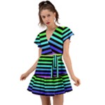 Rainbow Stripes Flutter Sleeve Wrap Dress