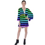 Rainbow Stripes V-Neck Flare Sleeve Mini Dress